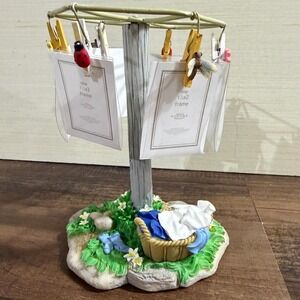 VTG Umbrella Clothesline Photo Frame Stand Miniature Garden Laundry Display NIB